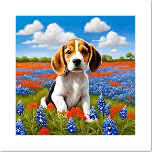 Beagle Puppy in Texas Wildflower Field Posters and Art